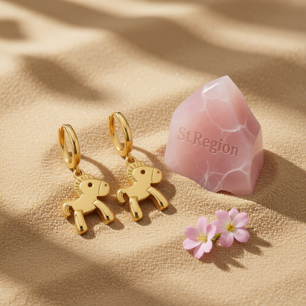 18K Gold-Plated Pony Huggie Earrings, gold huggie earrings, everyday style, detail close-up