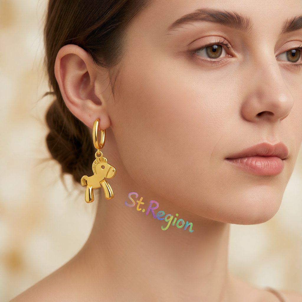 18K Gold-Plated Pony Huggie Earrings, gold huggie earrings, everyday style, styled look