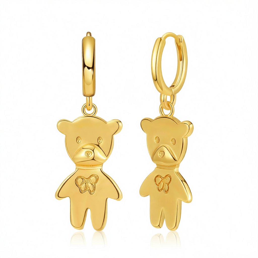 18K Gold-Plated Bear Huggie Earrings, gold huggie earrings, elegant gift for her, side view
