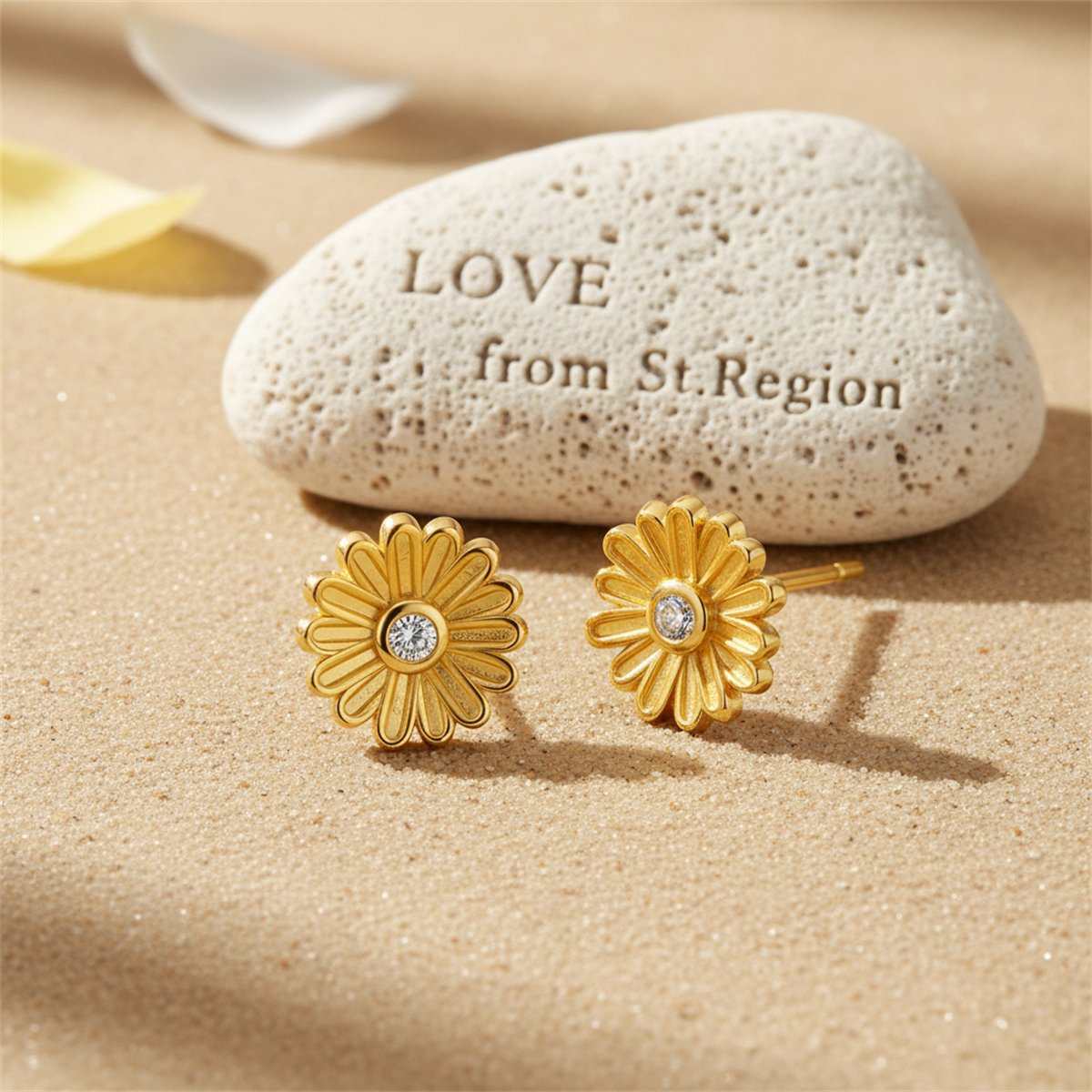 Cubic Zirconia and 18K Gold-Plated Daisy Stud Earrings, gold stud earrings for women, elegant gift for her, lifestyle look