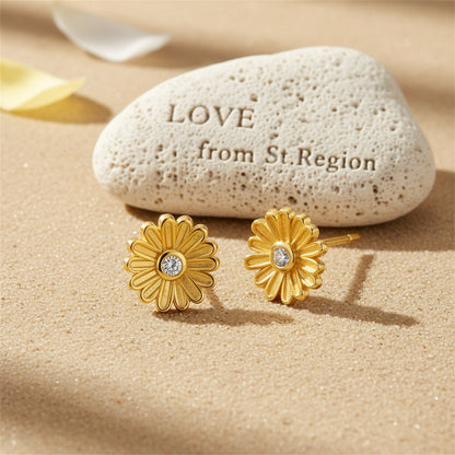 Cubic Zirconia and 18K Gold-Plated Daisy Stud Earrings, gold stud earrings for women, elegant gift for her, lifestyle look