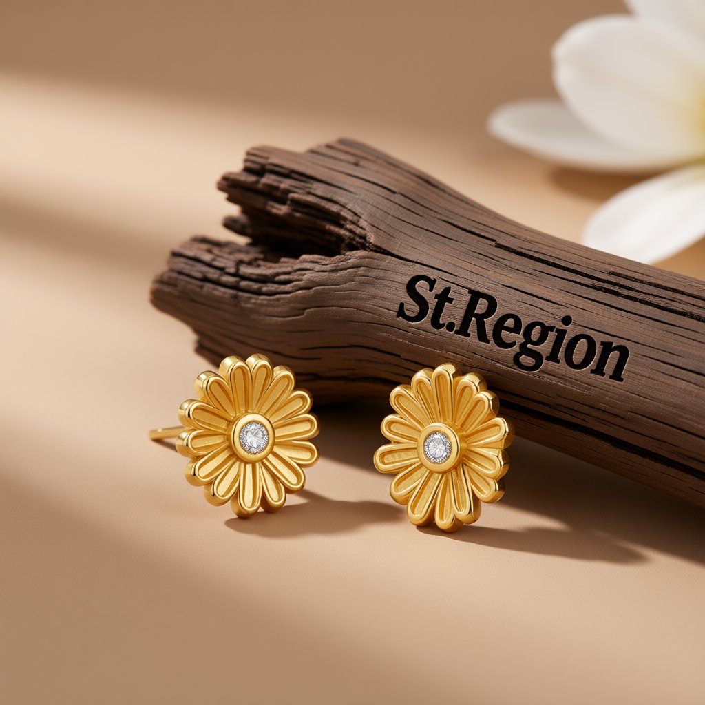 Cubic Zirconia and 18K Gold-Plated Daisy Stud Earrings, gold stud earrings for women, elegant gift for her, front view