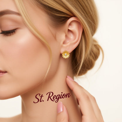 Cubic Zirconia and 18K Gold-Plated Daisy Stud Earrings, gold stud earrings for women, elegant gift for her, styled look