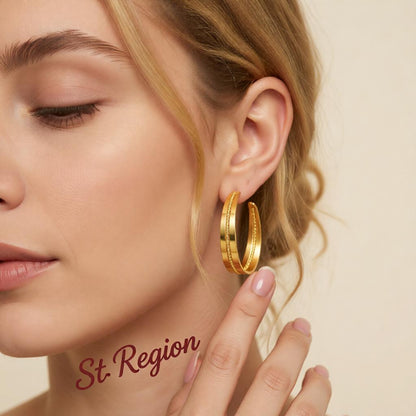 18K Gold-Plated Bead Line Huggie Earring, gold huggie earrings, everyday style, styled look