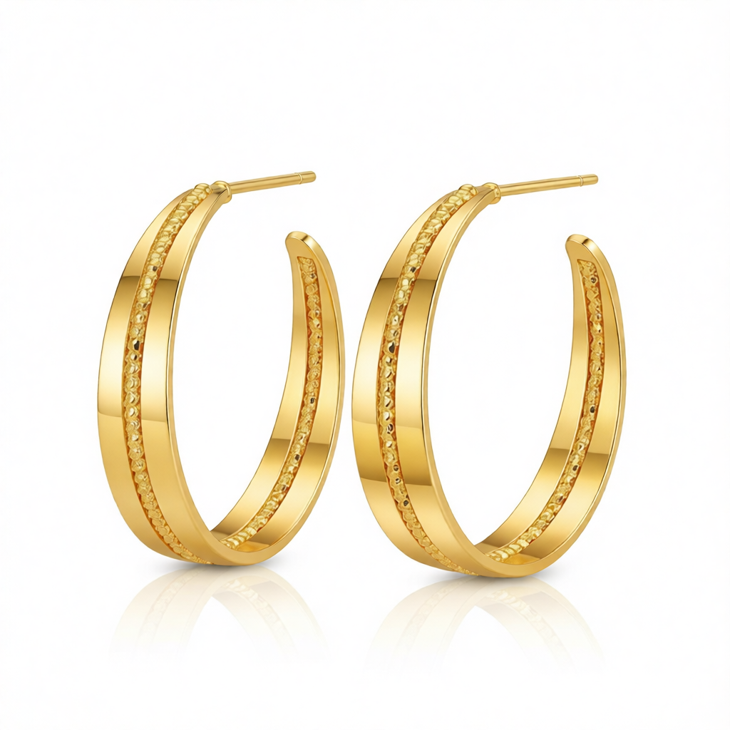 18K Gold-Plated Bead Line Huggie Earring
