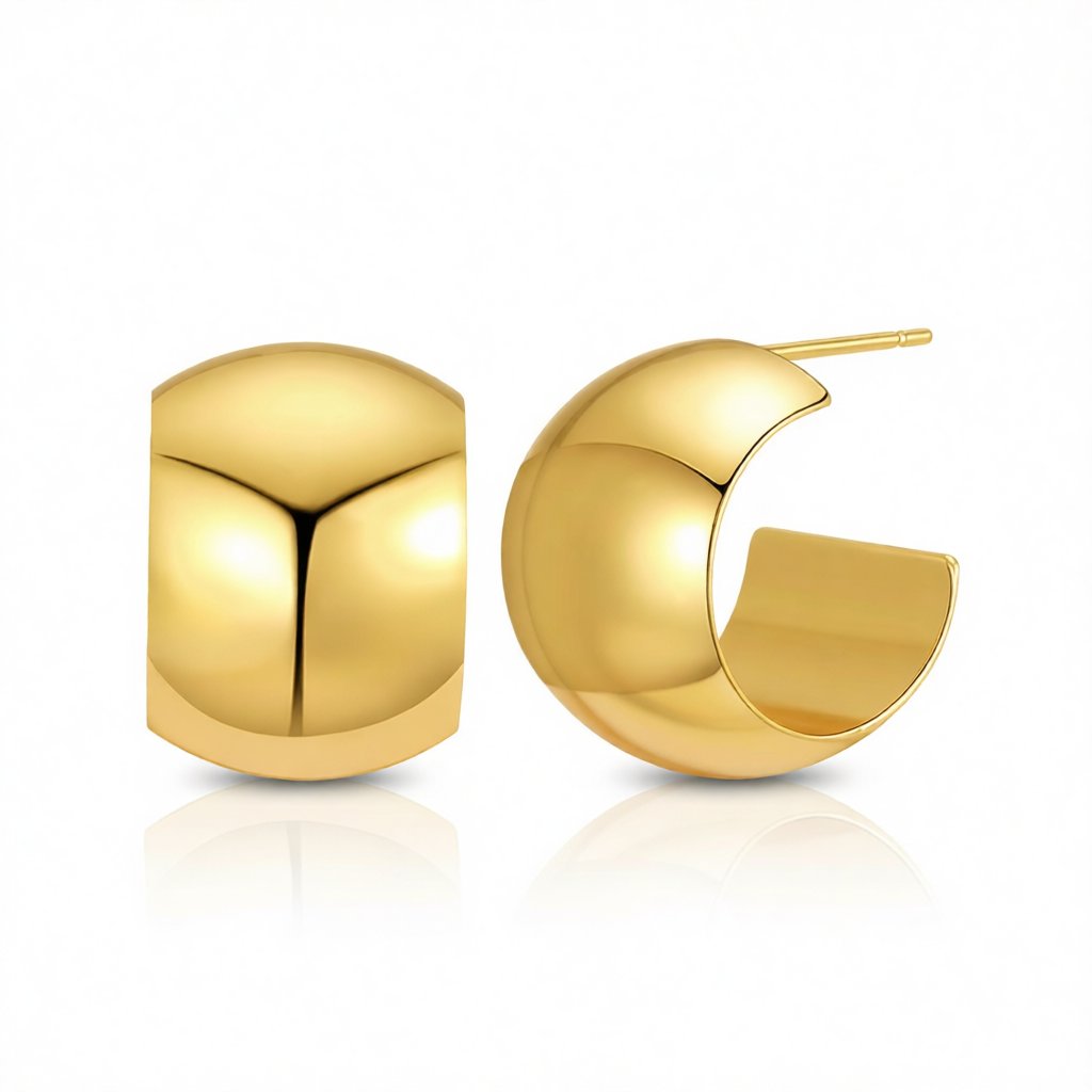 18K Gold-Plated Wide Brimmed Stud Earring, gold huggie earrings, everyday style, side view