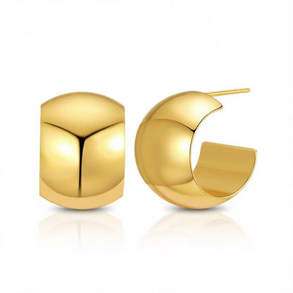 18K Gold-Plated Wide Brimmed Stud Earring, gold huggie earrings, everyday style, side view