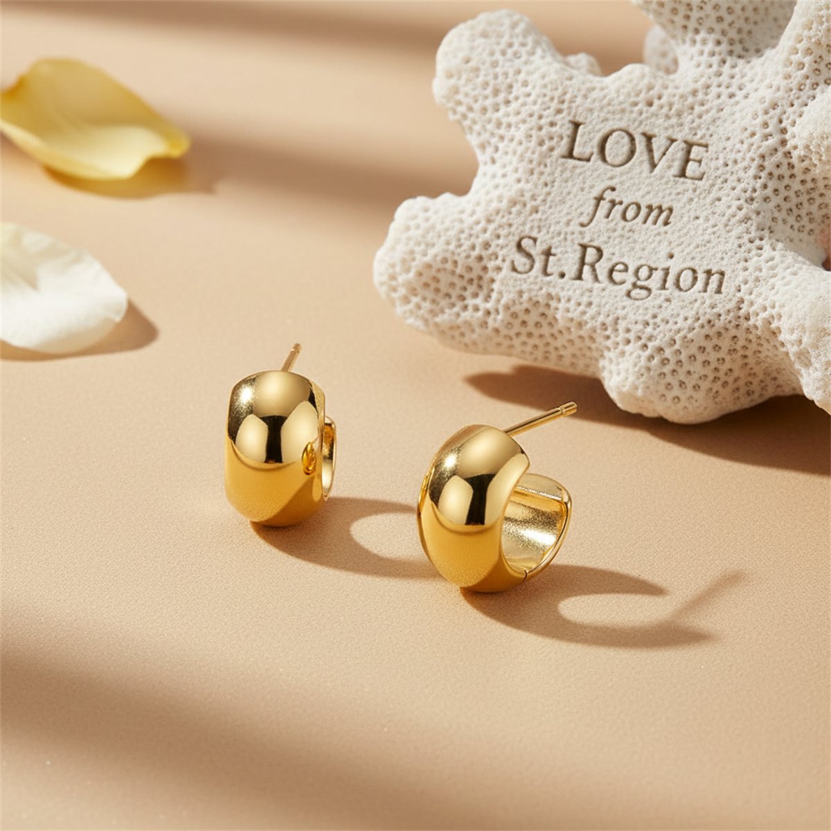 18K Gold-Plated Thick Huggie Earrings, gold huggie earrings, dainty minimalist design, lifestyle look