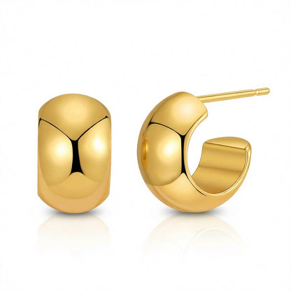 18K Gold-Plated Thick Huggie Earrings, gold huggie earrings, dainty minimalist design, side view