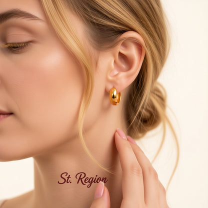 18K Gold-Plated Thick Huggie Earrings, gold huggie earrings, dainty minimalist design, styled look