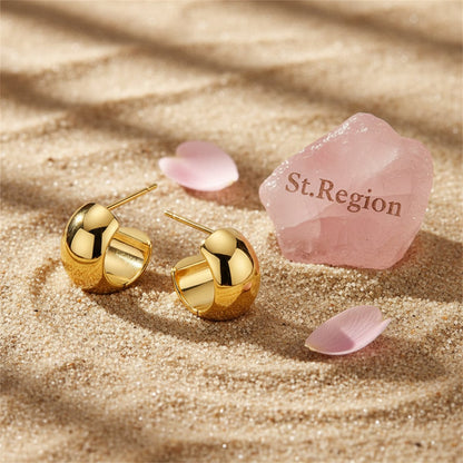 18K Gold-Plated Thick Huggie Earrings, gold huggie earrings, dainty minimalist design, detail close-up