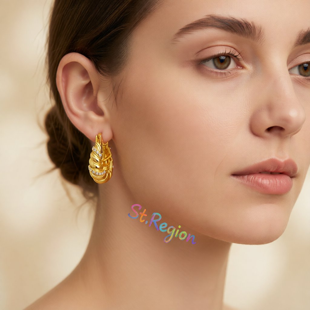 Cubic Zirconia and 18K Gold-Plated Wrapped Hoop Earrings, gold huggie earrings, botanical inspired, styled look