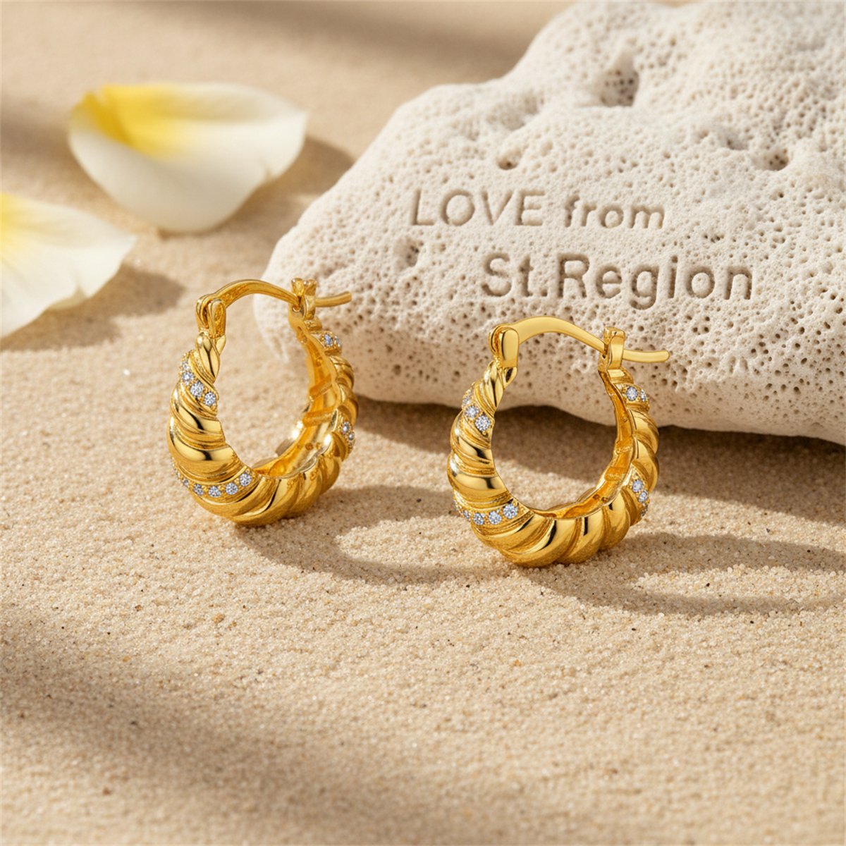 Cubic Zirconia and 18K Gold-Plated Wrapped Hoop Earrings, gold huggie earrings, botanical inspired, lifestyle look