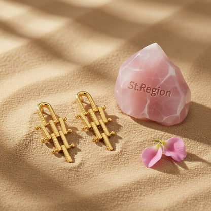 18K Gold-Plated Lattice Drop Earrings, gold drop earrings for women, elegant gift for her, detail close-up