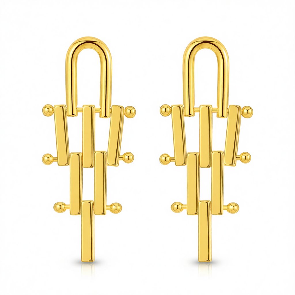18K Gold-Plated Lattice Drop Earrings, gold drop earrings for women, elegant gift for her, side view