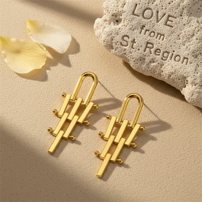 18K Gold-Plated Lattice Drop Earrings, gold drop earrings for women, elegant gift for her, lifestyle look