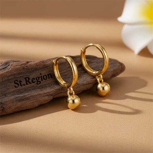 18K Gold-Plated Ball Hoop Earrings - Street Region