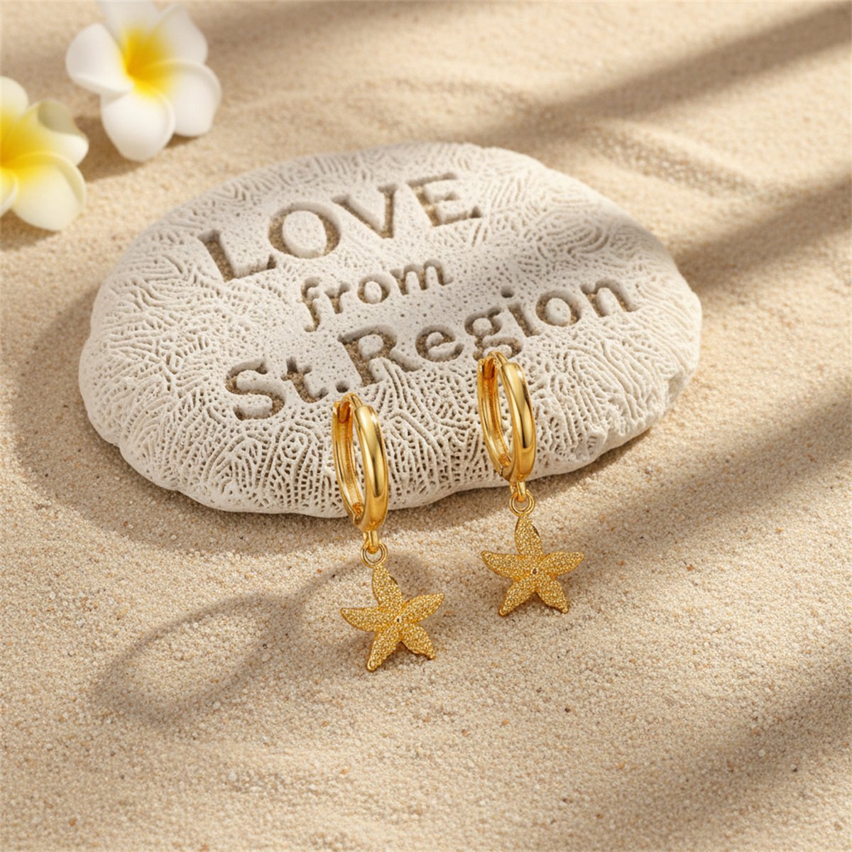 18K Gold-Plated Starfish Huggie Earrings, gold huggie earrings, botanical inspired, lifestyle look