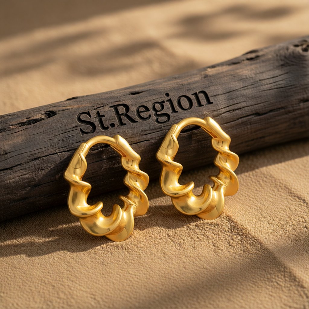 18K Gold-Plated Twine Huggie Earrings, gold huggie earrings, everyday style, front view