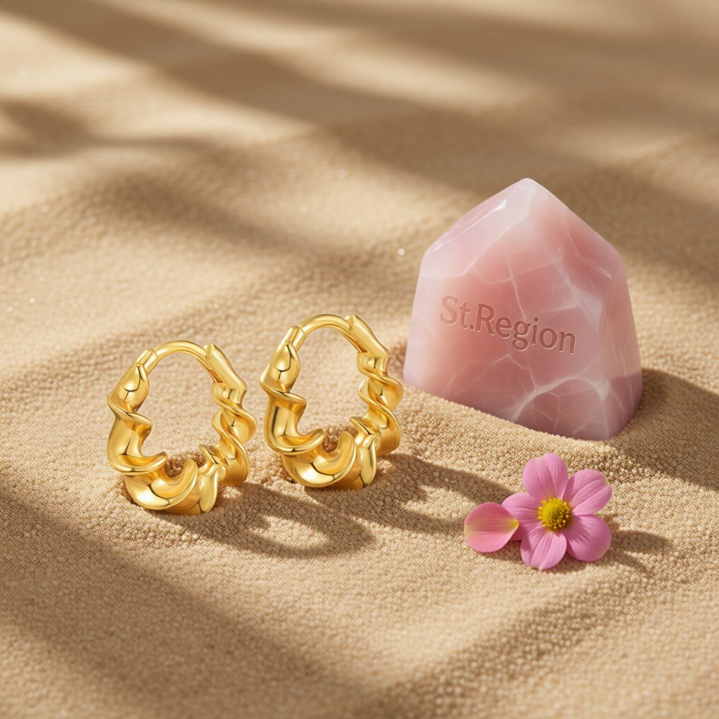 18K Gold-Plated Twine Huggie Earrings, gold huggie earrings, everyday style, detail close-up