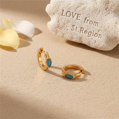 Blue Resin and 18K Gold-Plated Marquise-Cut Huggie Earrings, gold huggie earrings, botanical inspired, lifestyle look