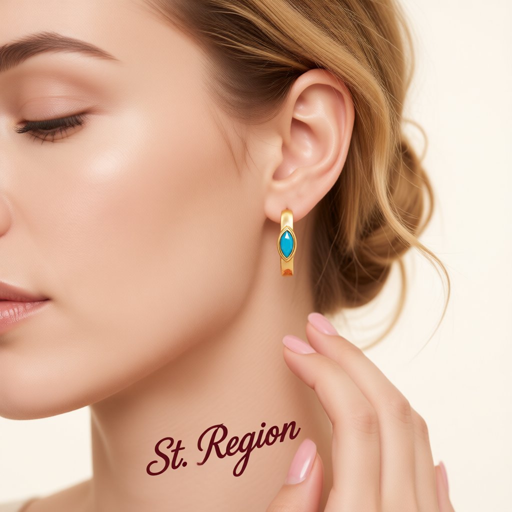 Blue Resin and 18K Gold-Plated Marquise-Cut Huggie Earrings, gold huggie earrings, botanical inspired, styled look
