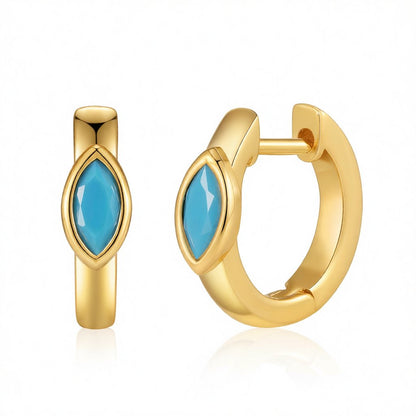 Blue Resin and 18K Gold-Plated Marquise-Cut Huggie Earrings, gold huggie earrings, botanical inspired, side view