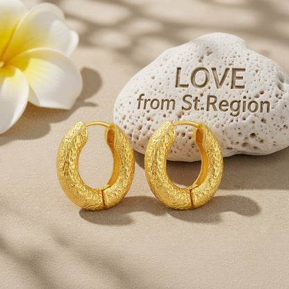 18K Gold-Plated Rugged Huggie Earrings, gold huggie earrings, vintage-inspired design, lifestyle look