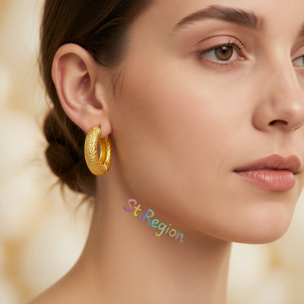 18K Gold-Plated Rugged Huggie Earrings, gold huggie earrings, vintage-inspired design, styled look