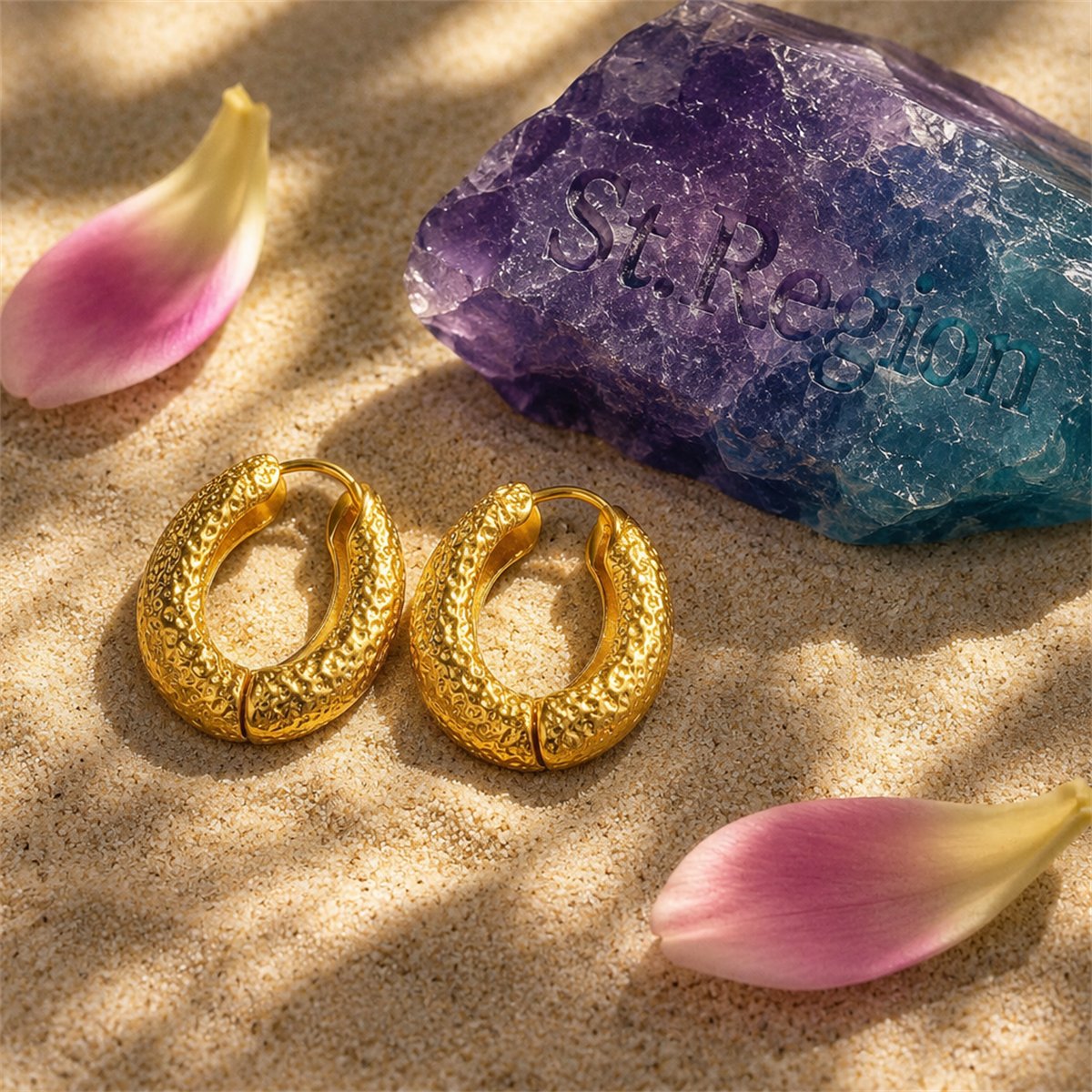 18K Gold-Plated Rugged Huggie Earrings, gold huggie earrings, vintage-inspired design, detail close-up