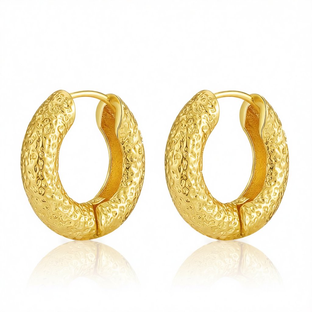 18K Gold-Plated Rugged Huggie Earrings, gold huggie earrings, vintage-inspired design, side view