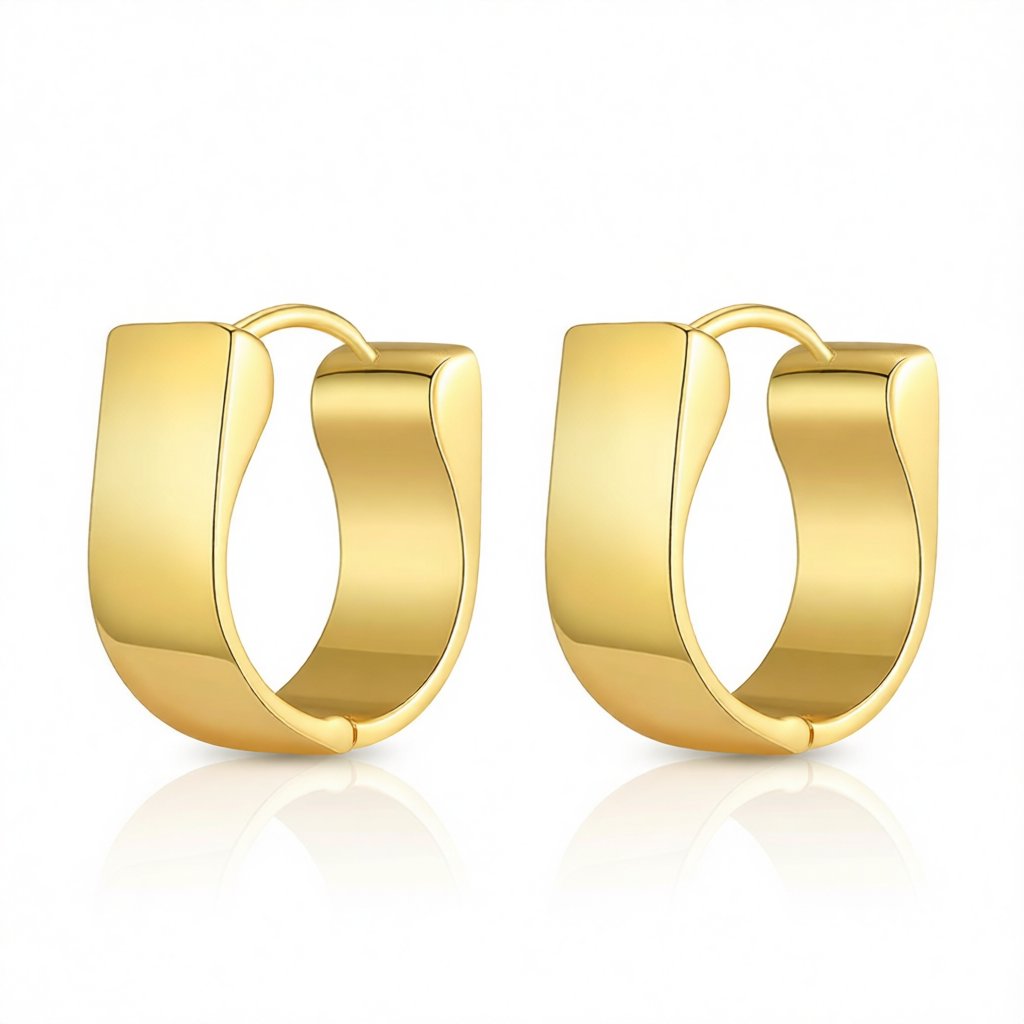18K Gold-Plated U-Shape Huggie Earrings, gold huggie earrings, elegant gift for her, side view