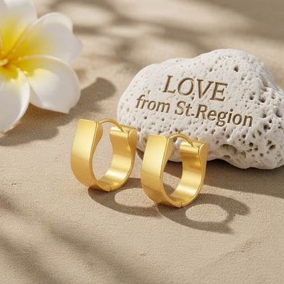 18K Gold-Plated U-Shape Huggie Earrings, gold huggie earrings, elegant gift for her, lifestyle look