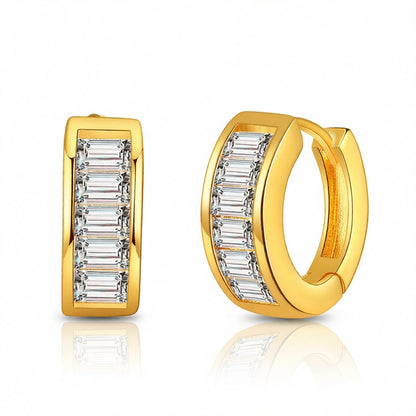Crystal and 18K Gold-Plated Huggie Earrings, gold huggie earrings, vintage-inspired design, side view