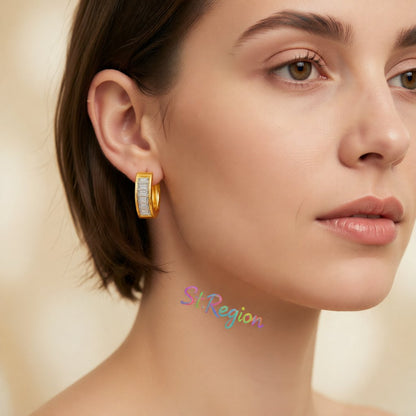 Crystal and 18K Gold-Plated Huggie Earrings, gold huggie earrings, vintage-inspired design, styled look