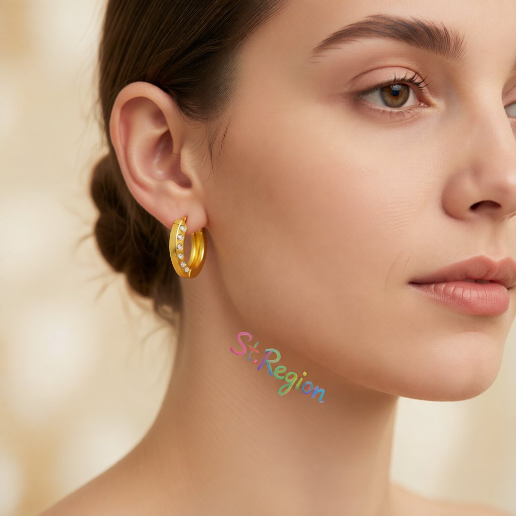 Cubic Zirconia and 18K Gold-Plated Huggie Earrings, gold huggie earrings, dainty minimalist design, styled look
