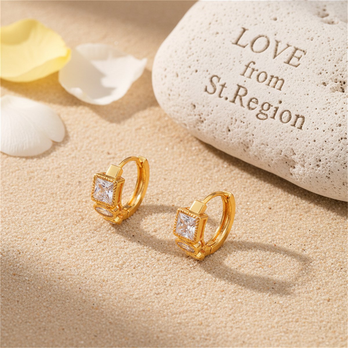 Cubic Zirconia and 18K Gold-Plated Huggie Earrings, gold huggie earrings, elegant gift for her, lifestyle look