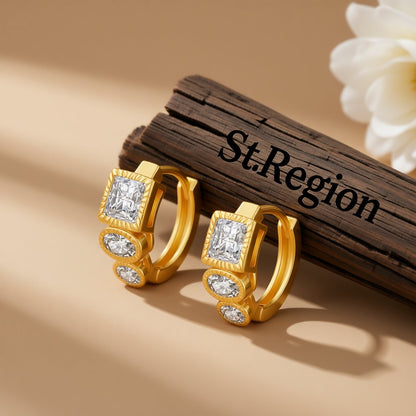 Cubic Zirconia and 18K Gold-Plated Huggie Earrings, gold huggie earrings, elegant gift for her, front view
