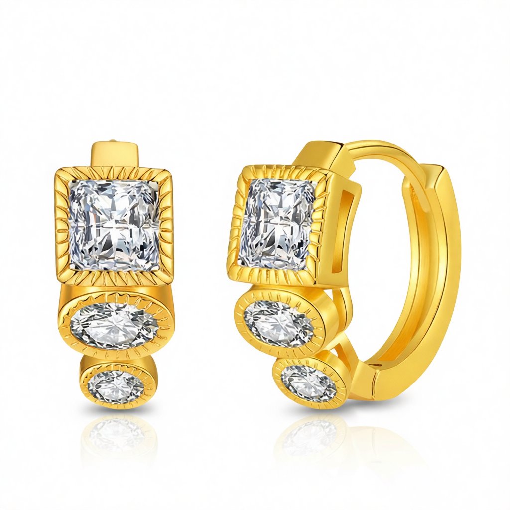Cubic Zirconia and 18K Gold-Plated Huggie Earrings, gold huggie earrings, elegant gift for her, side view