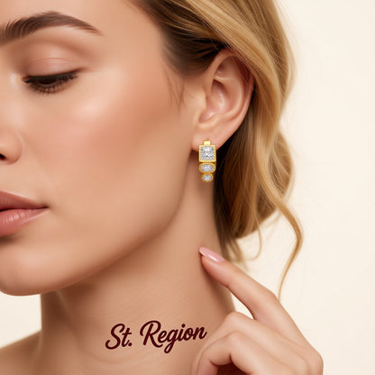 Cubic Zirconia and 18K Gold-Plated Huggie Earrings, gold huggie earrings, elegant gift for her, styled look
