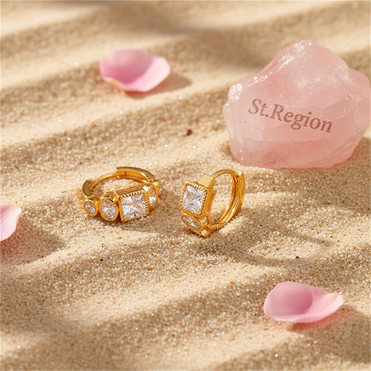 Cubic Zirconia and 18K Gold-Plated Huggie Earrings, gold huggie earrings, elegant gift for her, detail close-up