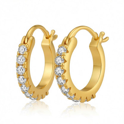 Cubic Zirconia and 18K Gold-Plated Huggie Earrings, gold huggie earrings, vintage-inspired design, side view