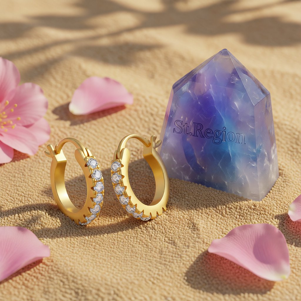 Cubic Zirconia and 18K Gold-Plated Huggie Earrings, gold huggie earrings, vintage-inspired design, detail close-up