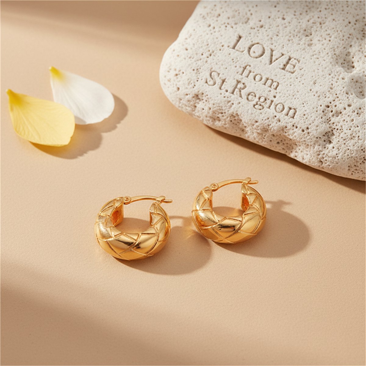 18K Gold-Plated Geometric-Cut Huggie Hoop Earrings, gold huggie earrings, elegant gift for her, lifestyle look