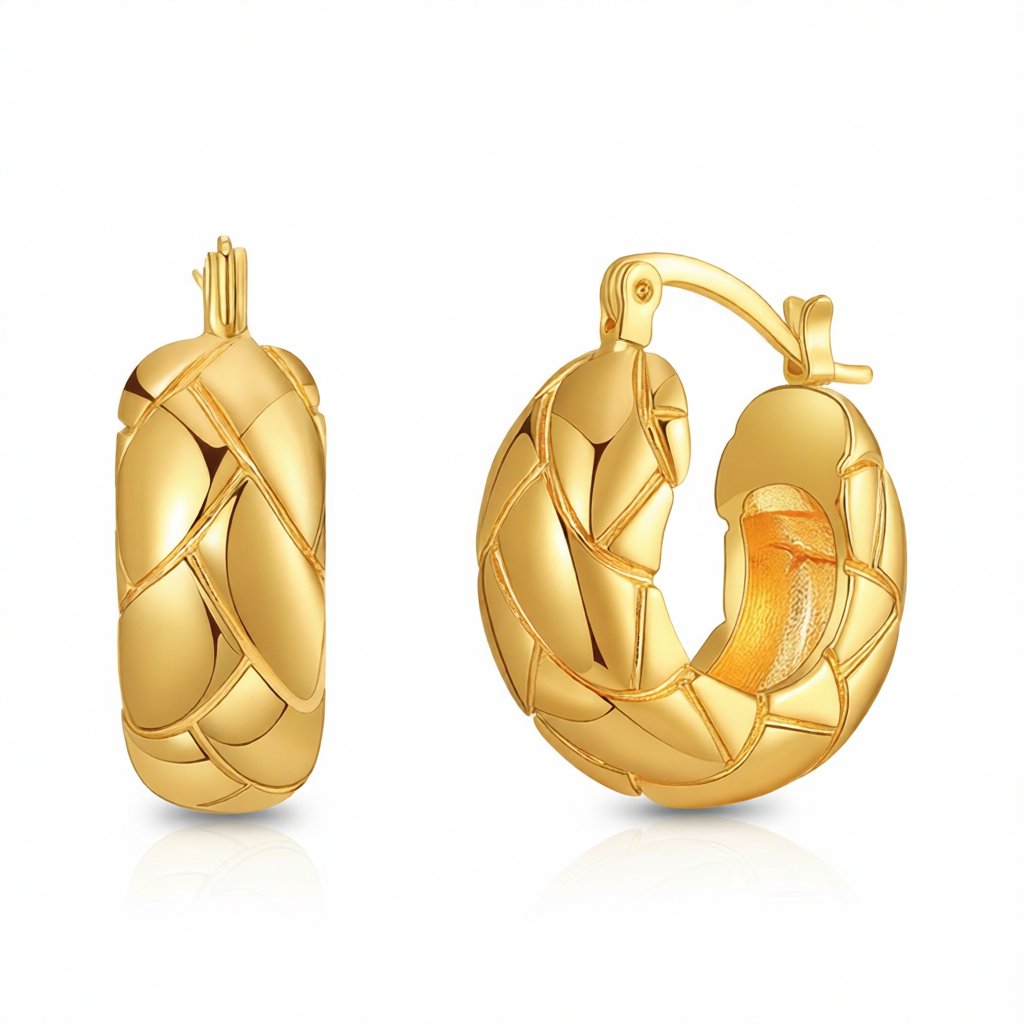 18K Gold-Plated Geometric-Cut Huggie Hoop Earrings, gold huggie earrings, elegant gift for her, side view