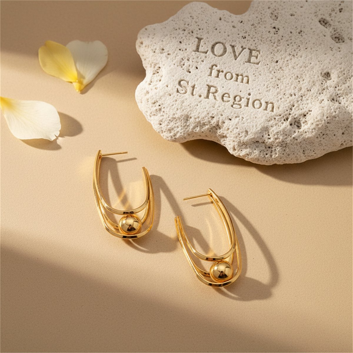 18K Gold-Plated U-Shape Ball Huggie Earrings, gold huggie earrings, everyday style, lifestyle look