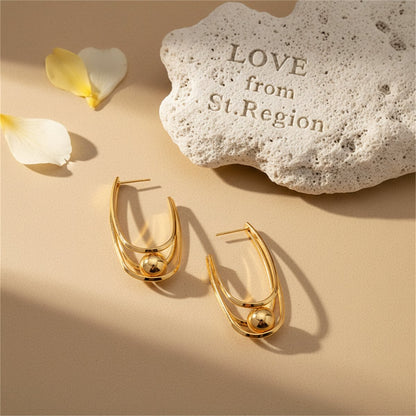 18K Gold-Plated U-Shape Ball Huggie Earrings, gold huggie earrings, everyday style, lifestyle look