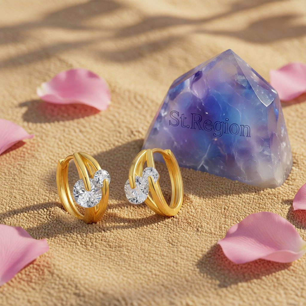 Cubic Zirconia and 18K Gold-Plated Huggie Earrings, gold huggie earrings, everyday style, detail close-up