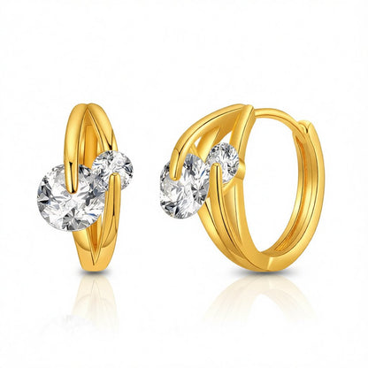 Cubic Zirconia and 18K Gold-Plated Huggie Earrings, gold huggie earrings, everyday style, side view