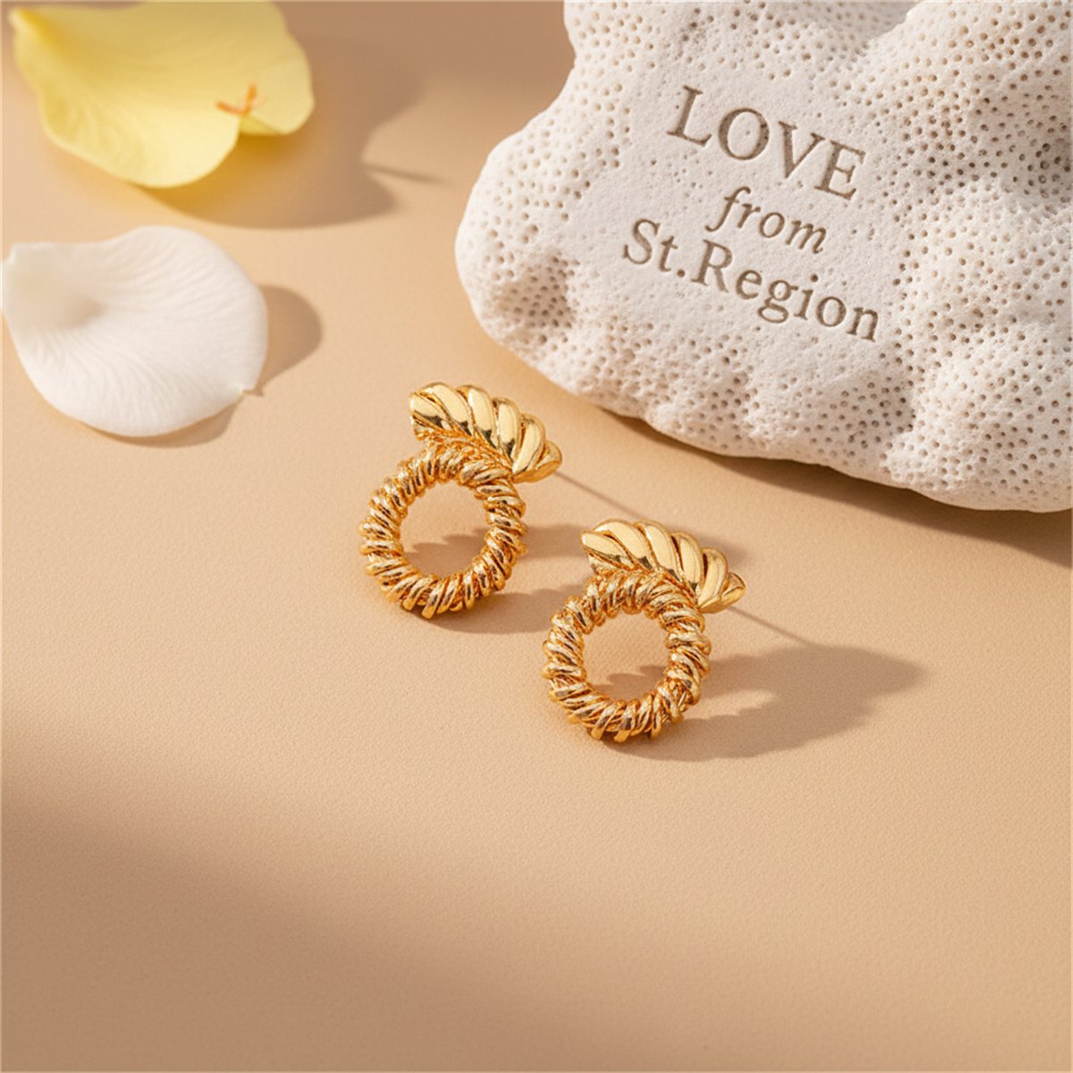 18K Gold-Plated Twine Round Stud Earrings, gold stud earrings for women, vintage-inspired design, lifestyle look